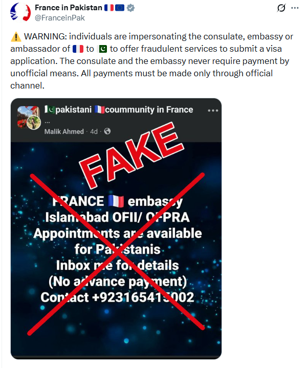 France Issues Urgent Visa Scam Warning in Pakistan